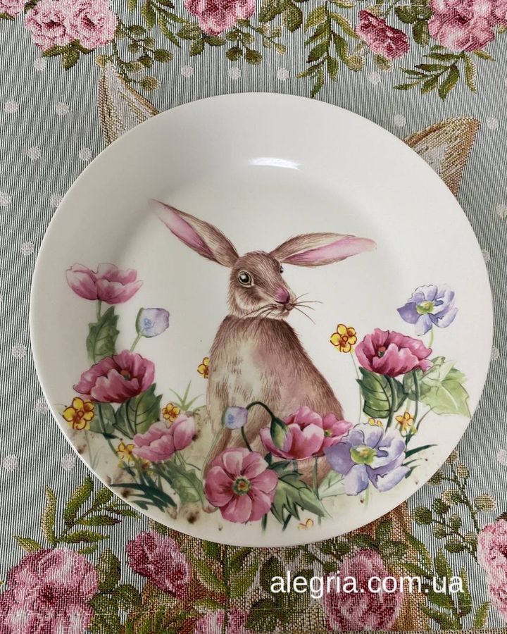 Набір з 6 Керамічних Тарілок Кролики 21 См 358-972-6. Пасхальний Посуд