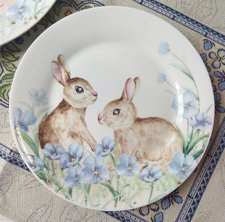 Набор из 6 керамических тарелок Пасхальные Кролики 21 см 358-973-6